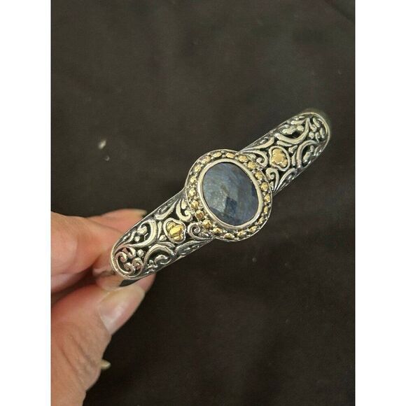 18k Gold/925 Silver Lapis Lazuli Open Cuff - Picture 10 of 11